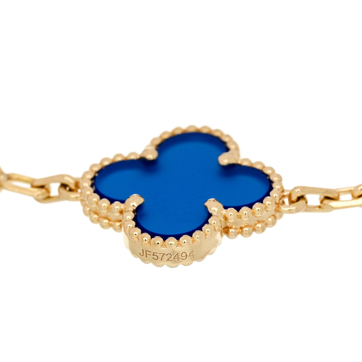 18K Yellow Gold Blue Agate 5 Motifs Vintage Alhambra Bracelet