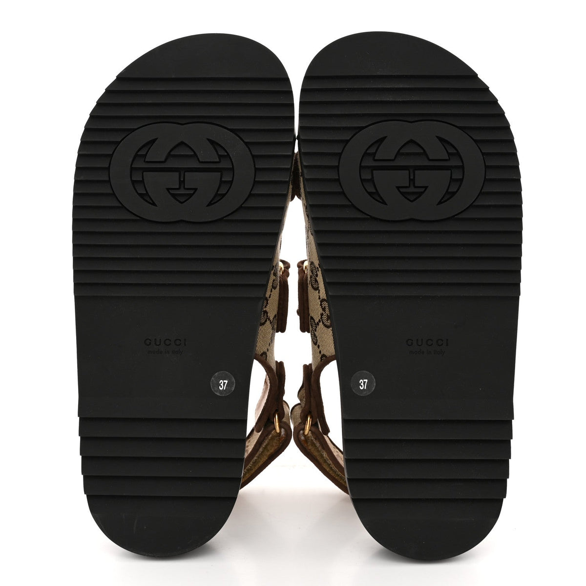 Gucci GG Monogram Eco Fabric Women's Slide Sandals 37 Beige Ebony