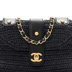 Chanel Straw Raffia Shoulder Bag Navy Blue