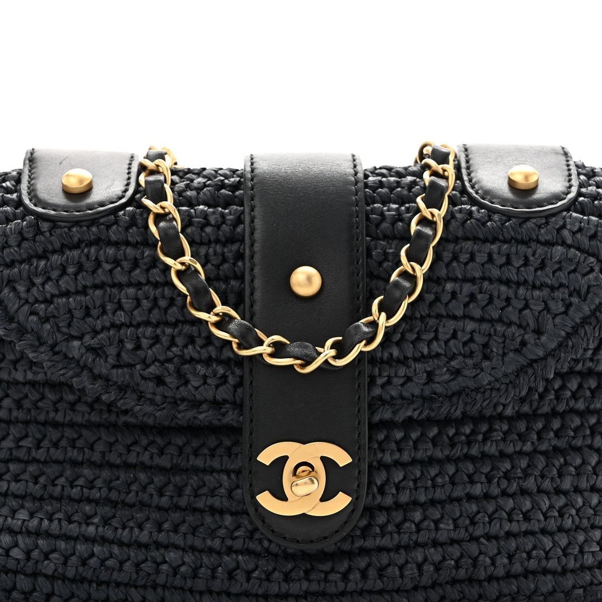 Chanel Straw Raffia Shoulder Bag Navy Blue