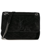 Saint Laurent Suede Monogram Medium Niki Chain Satchel Black