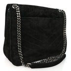 Saint Laurent Suede Monogram Medium Niki Chain Satchel Black