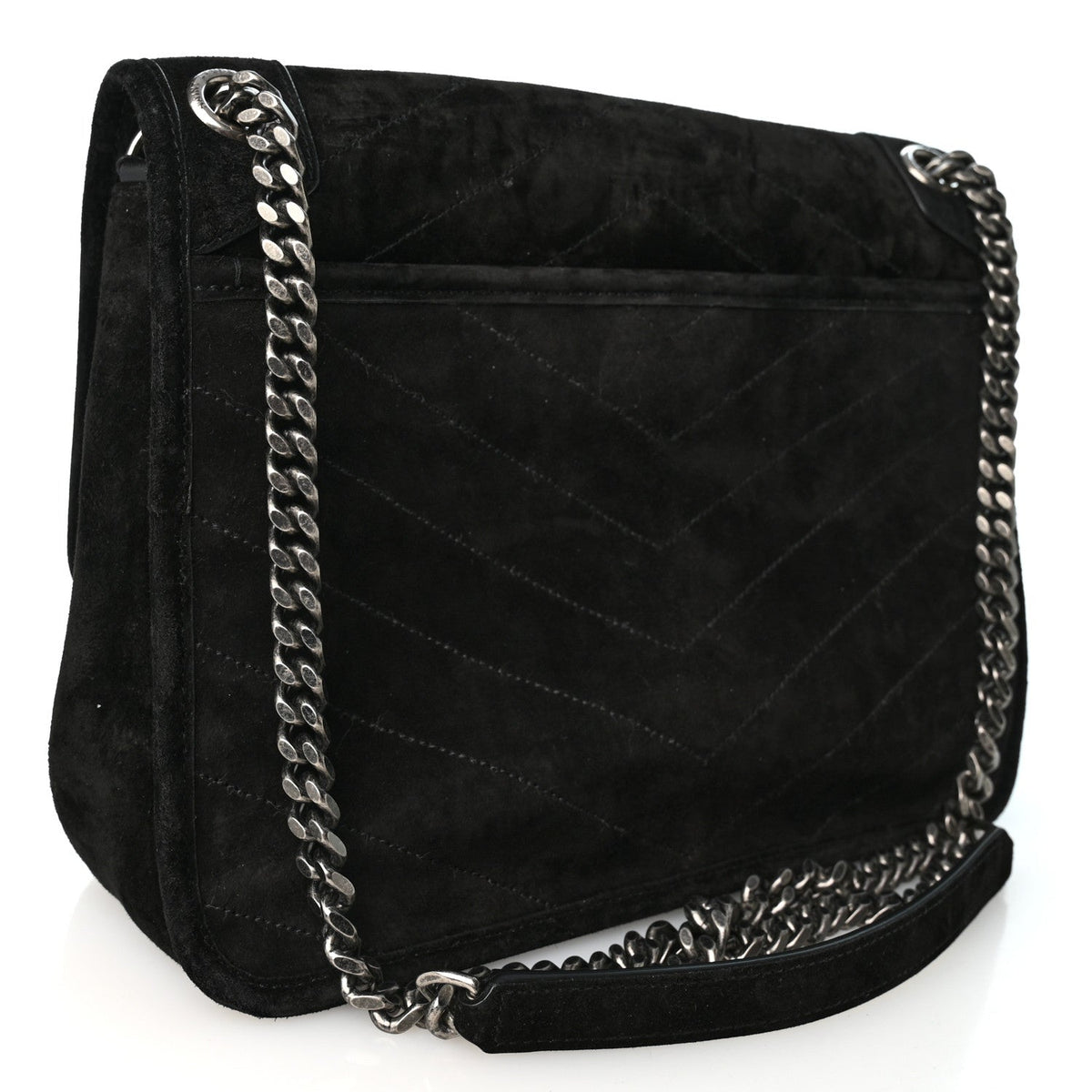 Saint Laurent Suede Monogram Medium Niki Chain Satchel Black