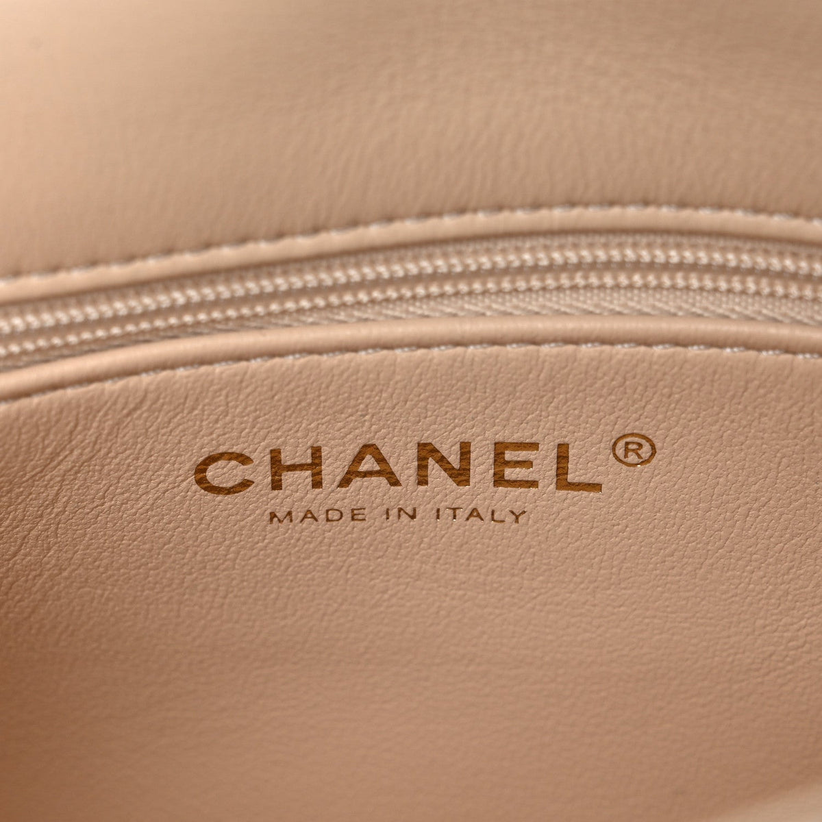 Chanel Lambskin Quilted Metal Enamel Top Handle Flap Beige