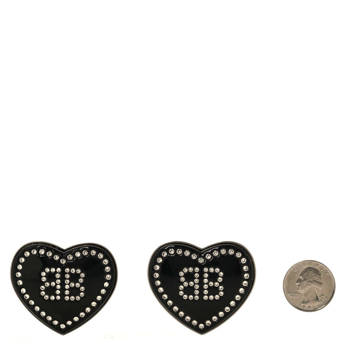 BalenciagaCrystal Resin BB Heart Earrings  Black