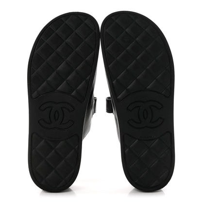 Chanel Lambskin Velcro Dad Chain CC Women's Slide Sandals Black