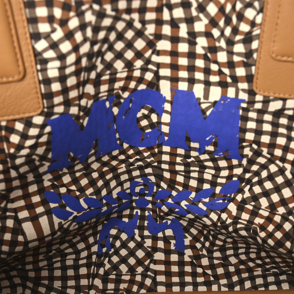 MCM Visetos Medium Liz Reversible Shopper Tote Cognac