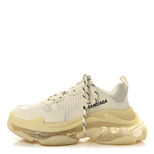 Balenciaga Fabric Mesh Women's Clear Sole Triple S Sneakers 37 White