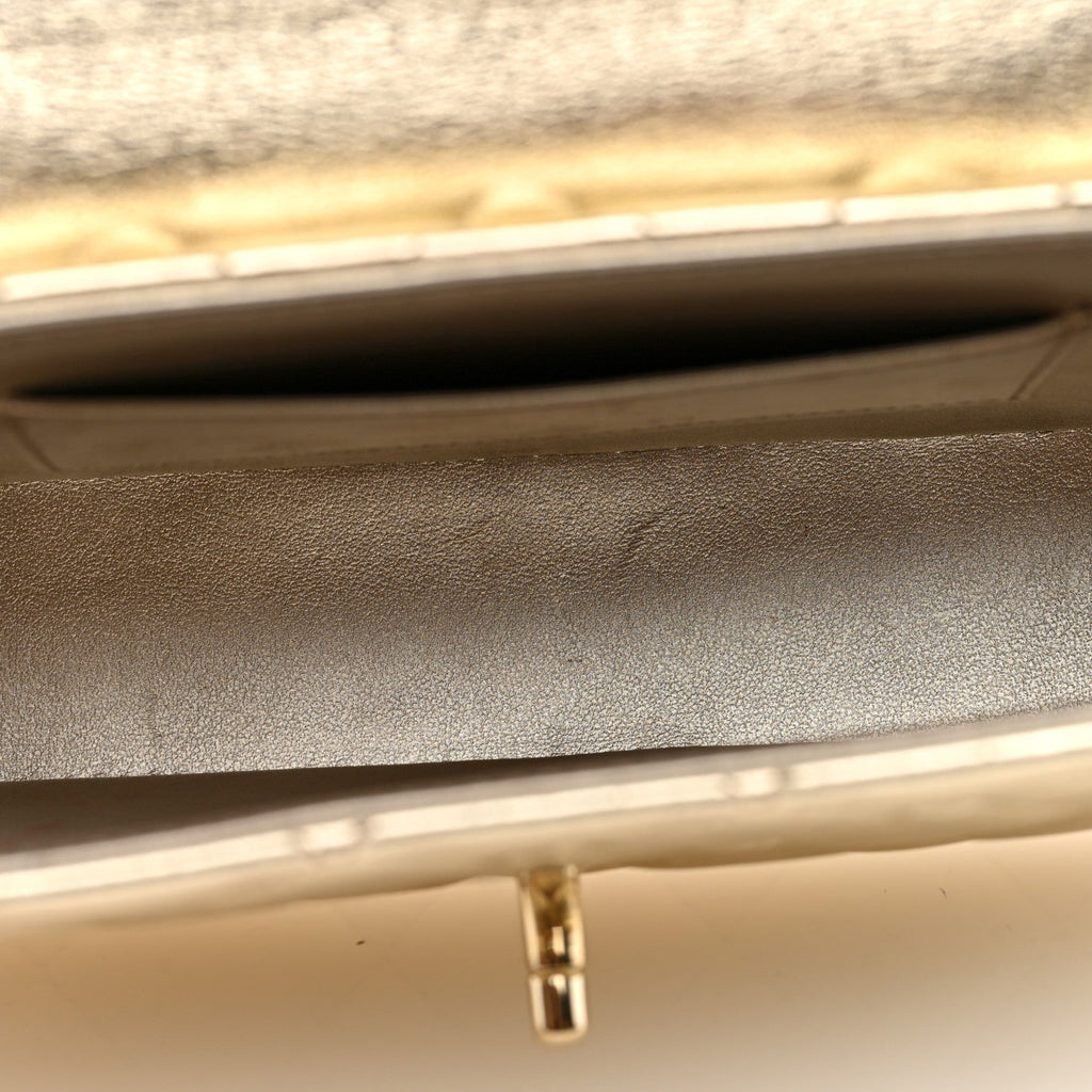 Chanel Metallic Lambskin Quilted Flap Phone Holder With Chain Gold