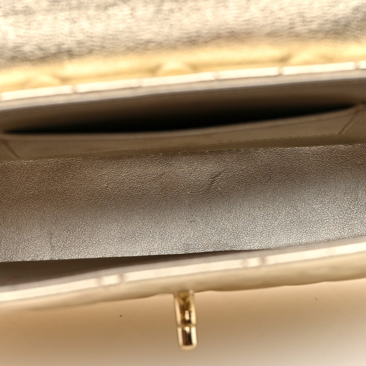 Chanel Metallic Lambskin Quilted Flap Phone Holder With Chain Gold