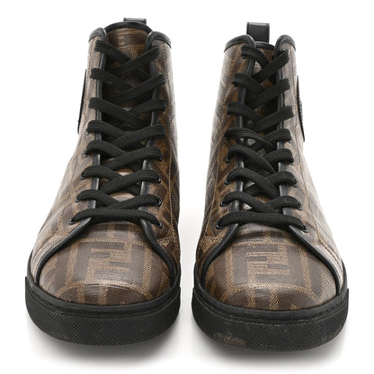 Fendi Coated Canvas FF 1974 Women's High Top Sneakers 37.5 Mogano Panna Black