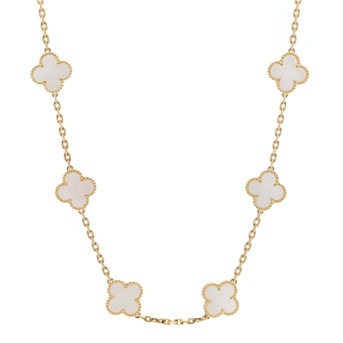 18K Yellow Gold Mother of Pearl 10 Motifs Vintage Alhambra Necklace