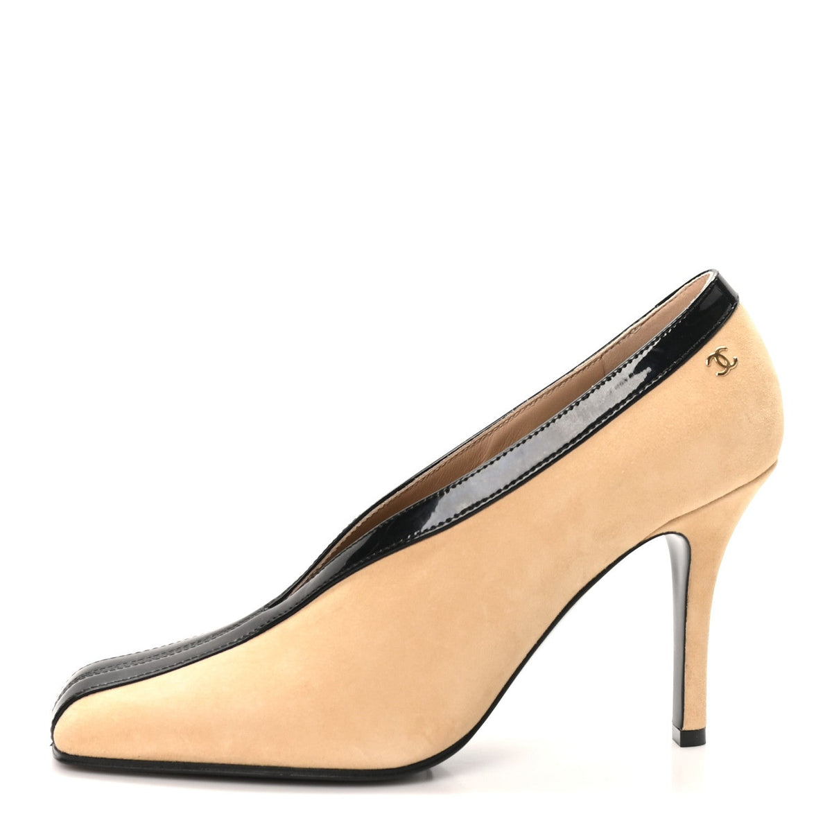 Suede Patent Calfskin Pumps Beige Black