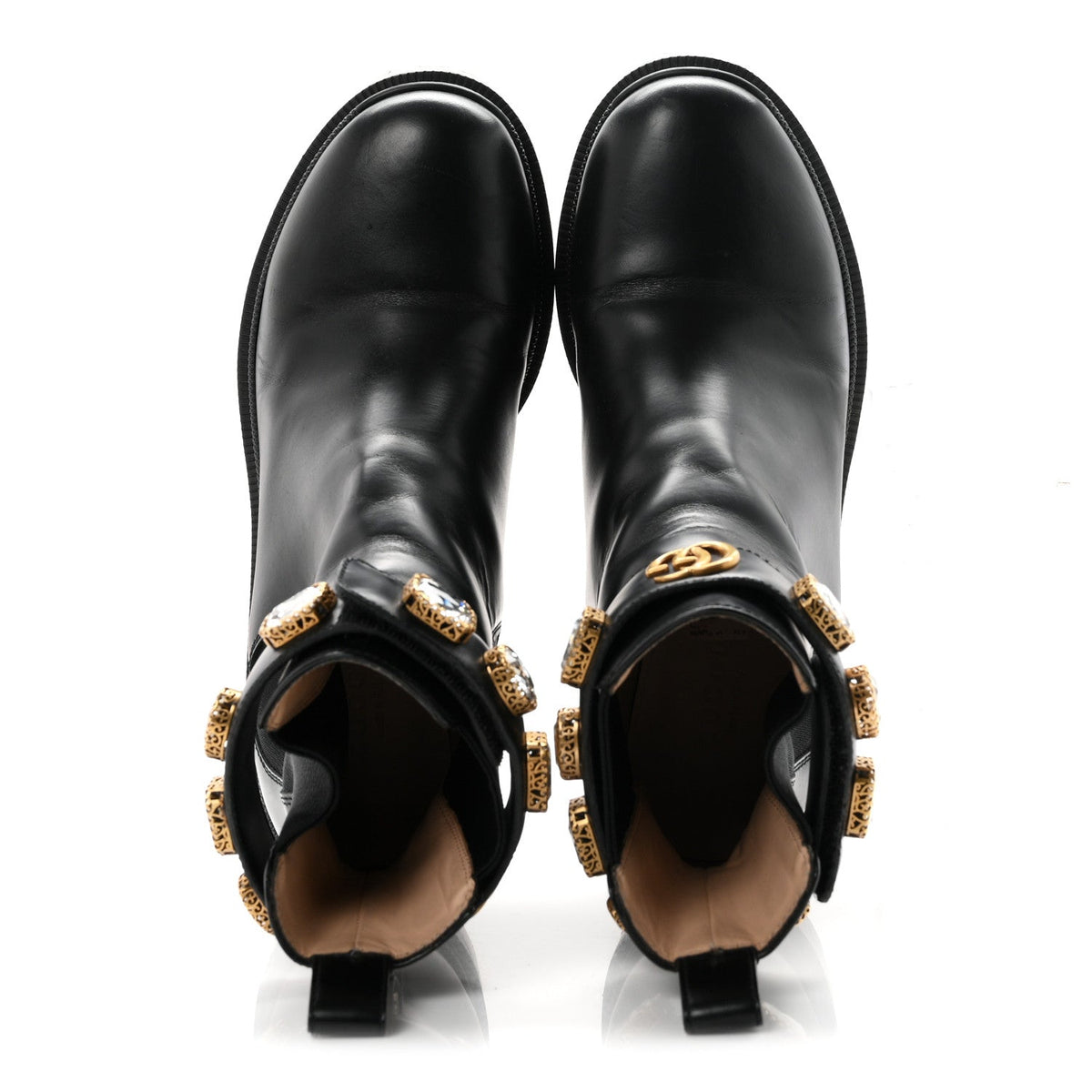 Gucci Calfskin Women's Crystal GG Trip Chelsea Ankle Boots 36.5 Black