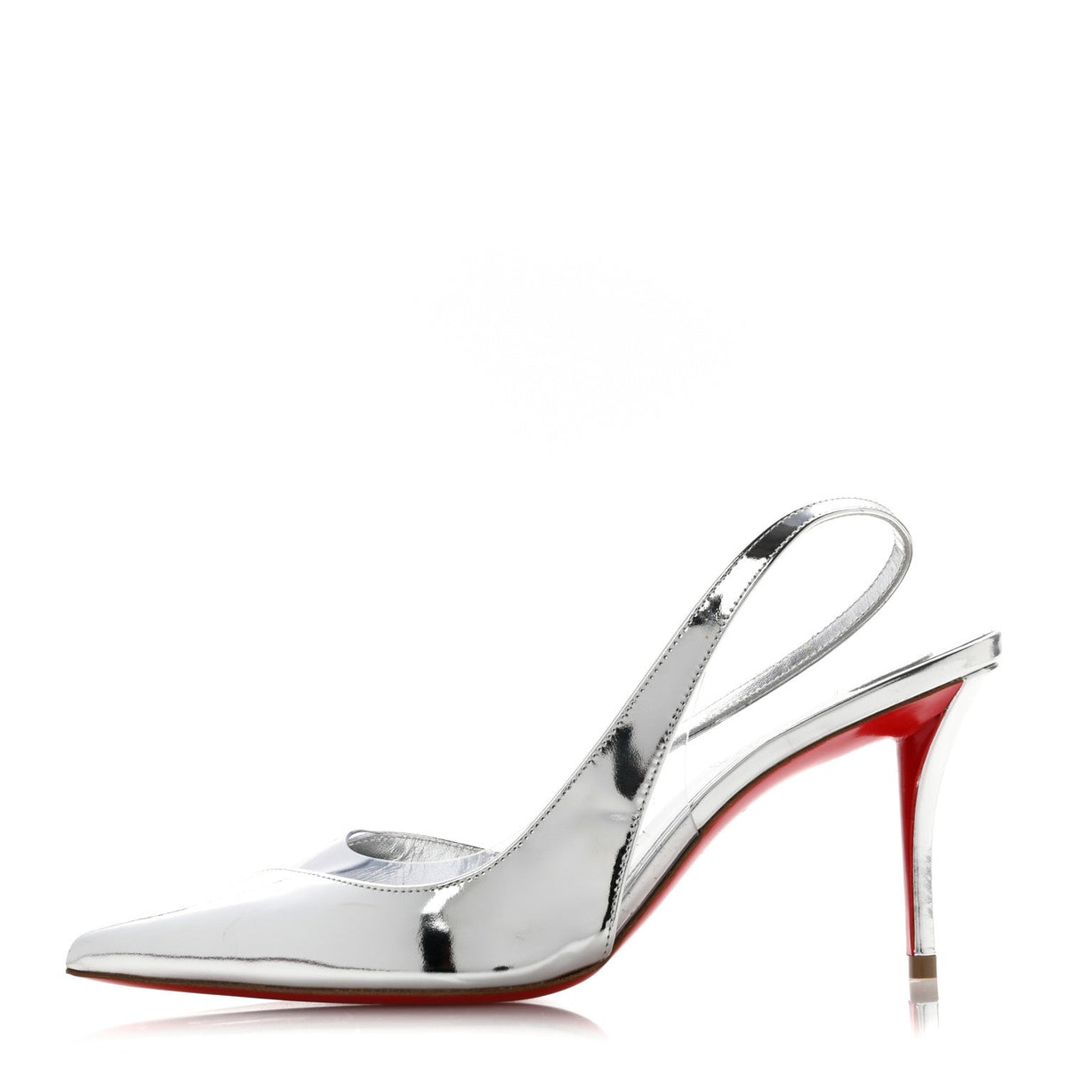 Patent Pvc Posticha Slingback Pumps Silver