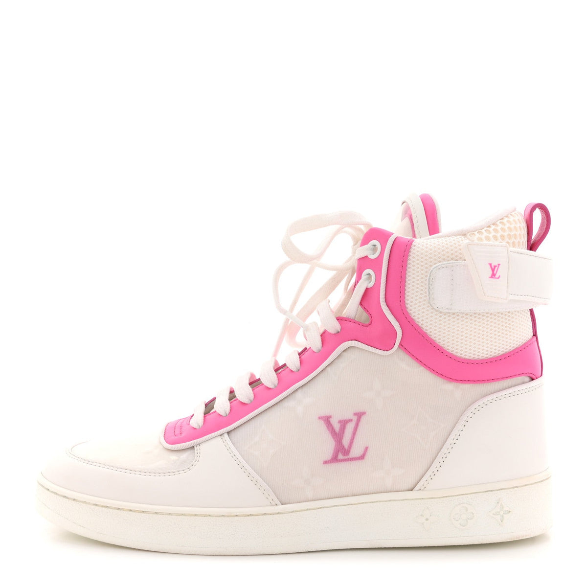 Calfskin Nylon Mesh Monogram Boombox High Top Sneakers White Pink