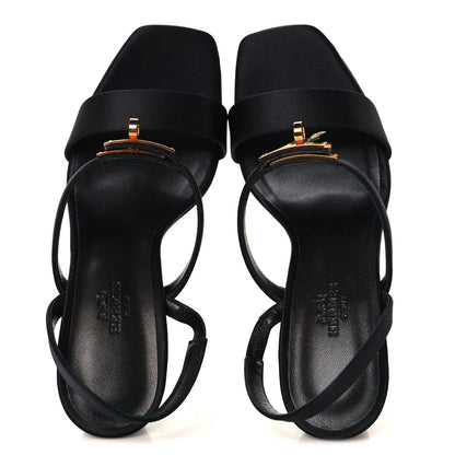 Hermes Satin Women's Glamour 95 Sandals 36.5 Black