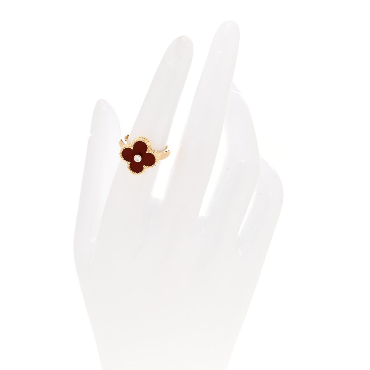 18K Yellow Gold Diamond Carnelian Vintage Alhambra Ring 52 6
