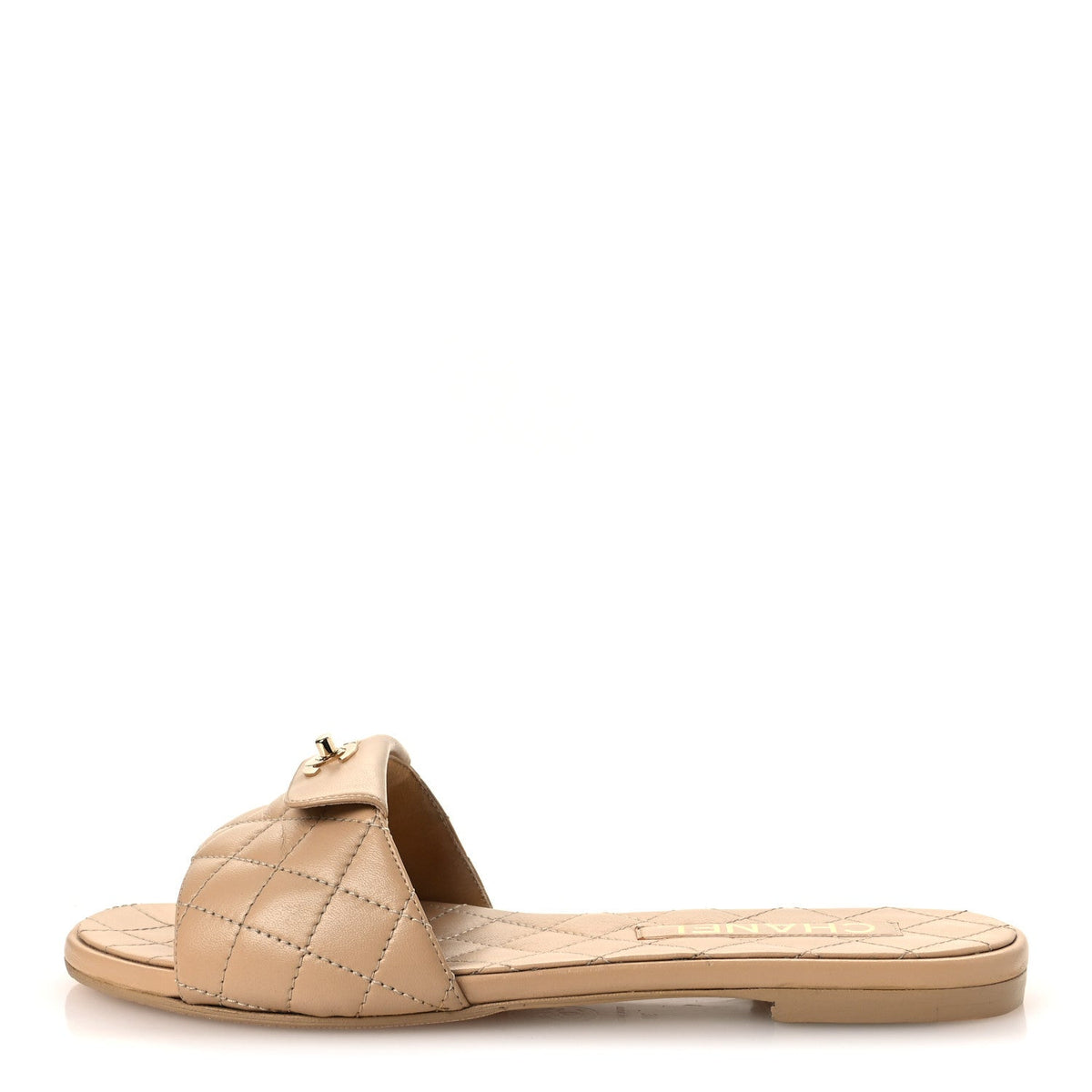 Chanel Lambskin Women's Quilted CC Turnlock Sandals 39 Beige