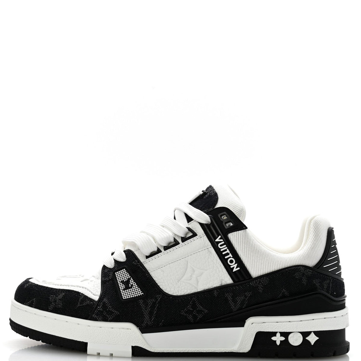 Louis Vuitton Calfskin Denim Women's LV Trainer Sneakers 39 Black