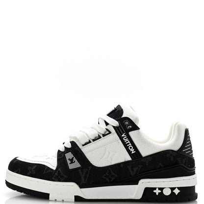 Louis Vuitton Calfskin Denim Women's LV Trainer Sneakers 39 Black
