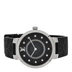 Louis Vuitton Stainless Steel Rubber Diamond 33mm Tambour Slim Quartz Watch Black
