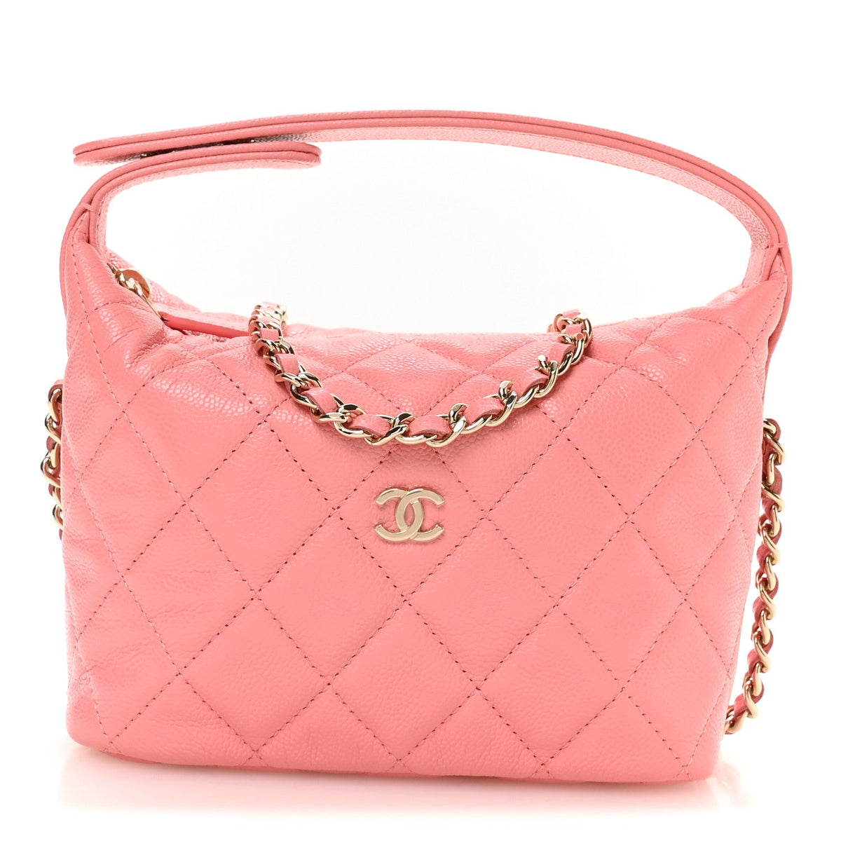 Quilted Caviar Hobo Bag - Pink