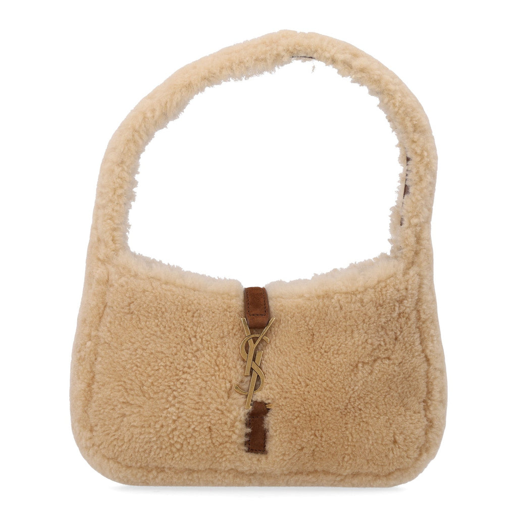 Saint Laurent Shearling Le 5 A 7 Mini Hobo Natural Beige