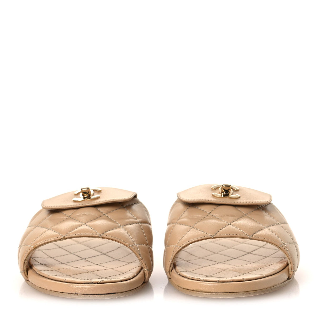 Chanel Lambskin Women's Quilted CC Turnlock Sandals 39 Beige