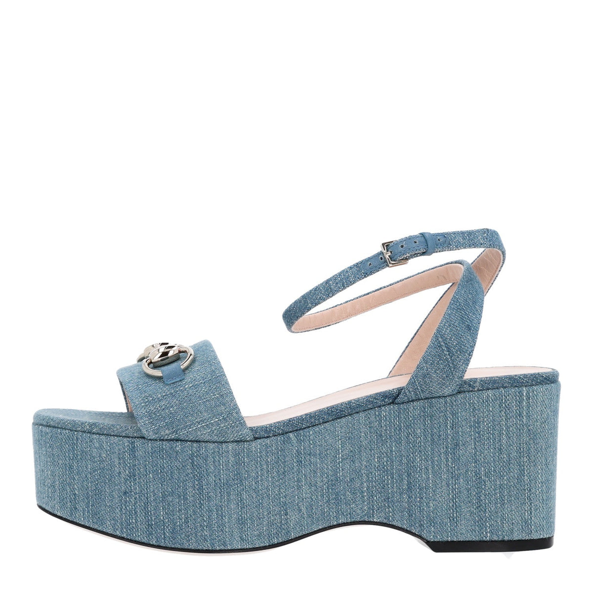 Denim Horsebit Ankle Strap 75Mm Flatform Sandals Old Azure