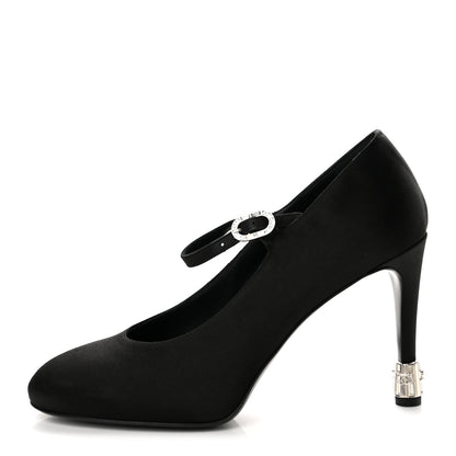 Chanel Satin Crystal Mary Jane Women's Pumps Black