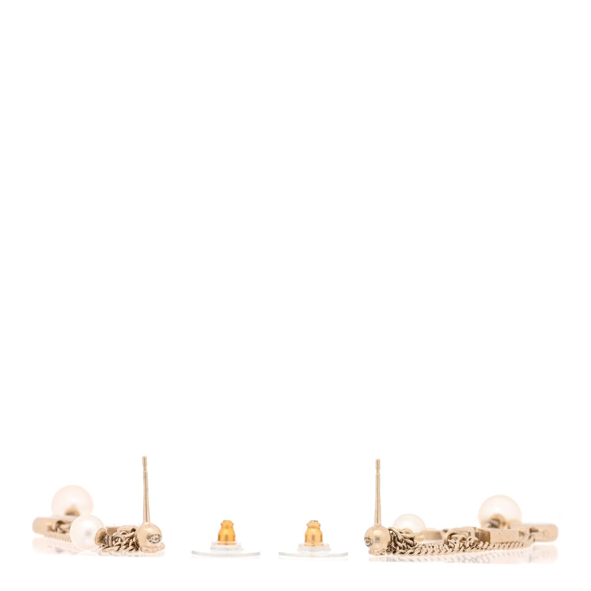 Metal Pearl Chain Charm Drop Earrings Gold