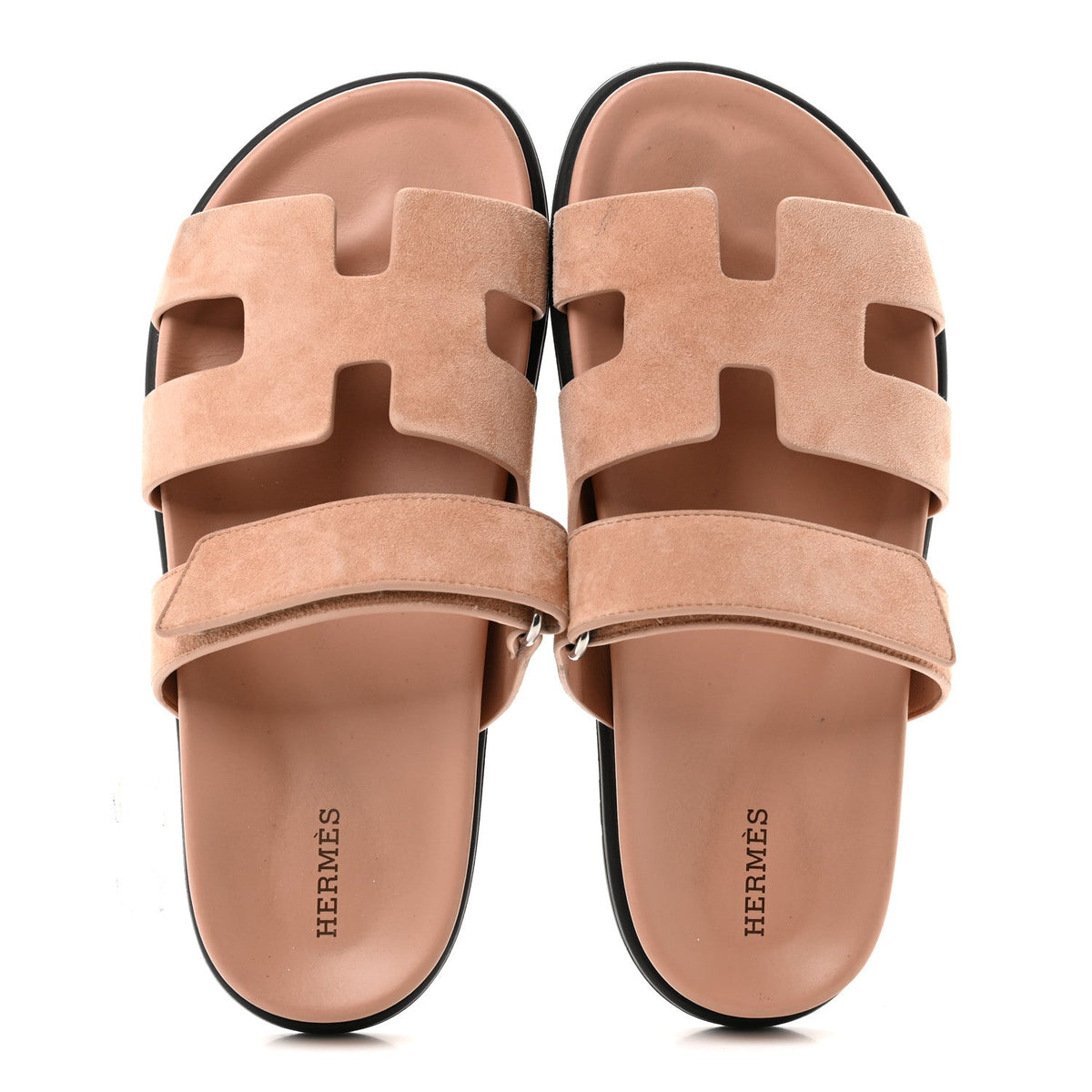 Hermes Suede Goatskin Women's Chypre Sandals 39 Rose Aube