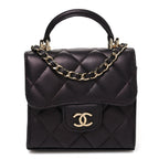 Chanel Iridescent Lambskin Quilted Top Handle Clutch With Chain Bordeaux