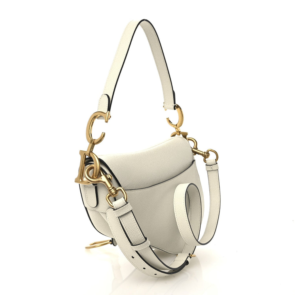 Christian Dior Grained Calfskin Saddle Bag With Strap Latte