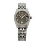 Rolex Stainless Steel 18K White Gold Diamond 31mm Oyster Perpetual Datejust Watch Dark Grey Roman 178274