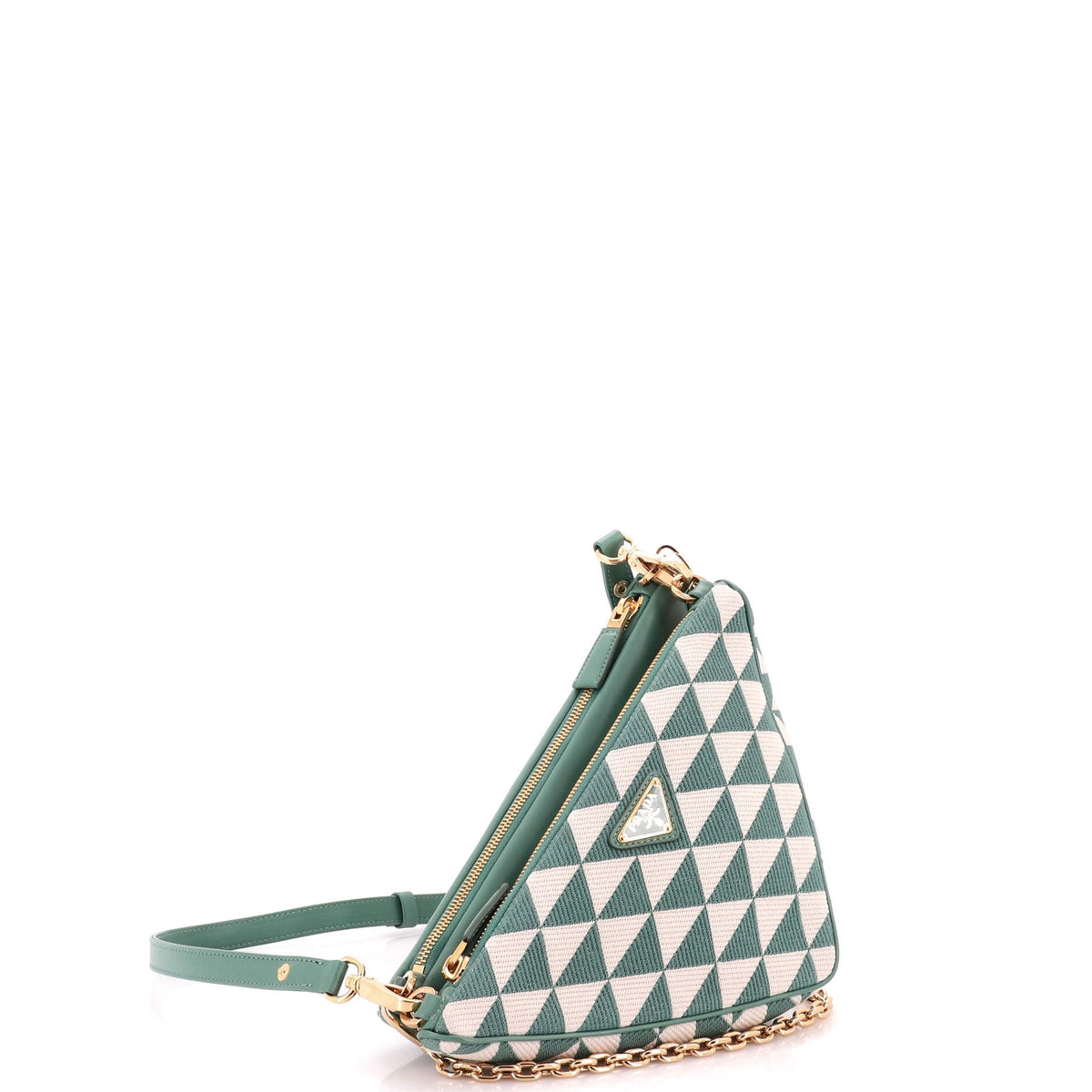 Double Symbole Triangle Bag Leather and Jacquard Mini