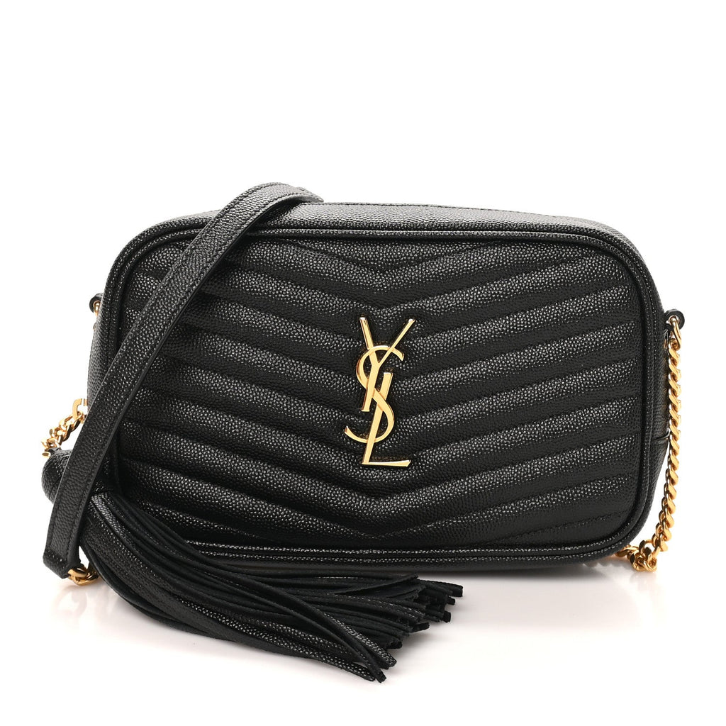 Saint Laurent Grain De Poudre Matelasse Monogram Mini Lou Camera Bag Black