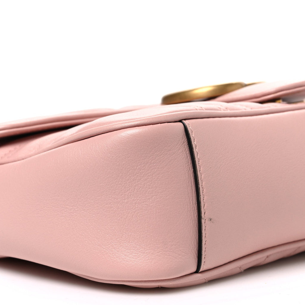 Gucci Calfskin Matelasse Small GG Marmont Shoulder Bag Perfect Pink