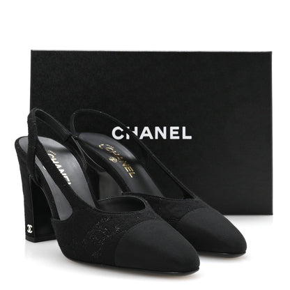 Chanel Wool Grosgrain CC Cap Toe Women's Slingback Pumps