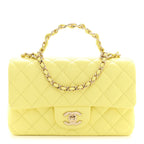 Chanel Lambskin Quilted Mini Chain Top Handle Rectangular Flap Light Yellow