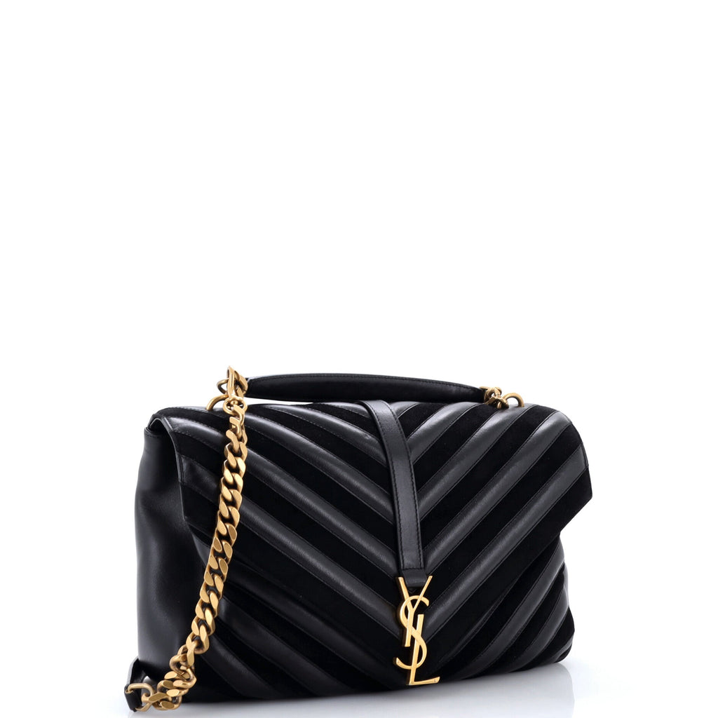 Classic Monogram College Bag Matelasse Chevron Leather and Suede Large