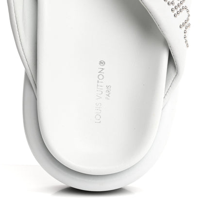 Louis Vuitton Calfskin Women's Logo Studded Pillow Flat Sandals 35 White