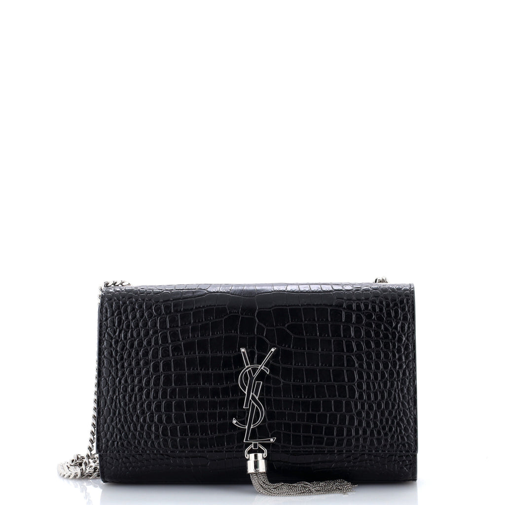 Classic Monogram Tassel Crossbody Bag Crocodile Embossed Leather Medium