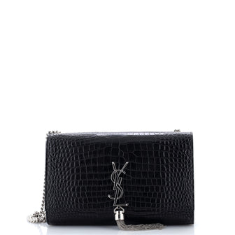 Classic Monogram Tassel Crossbody Bag Crocodile Embossed Leather Medium