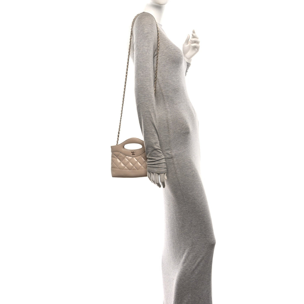 Chanel Shiny Lambskin Quilted Nano 31 Shopping Bag Beige