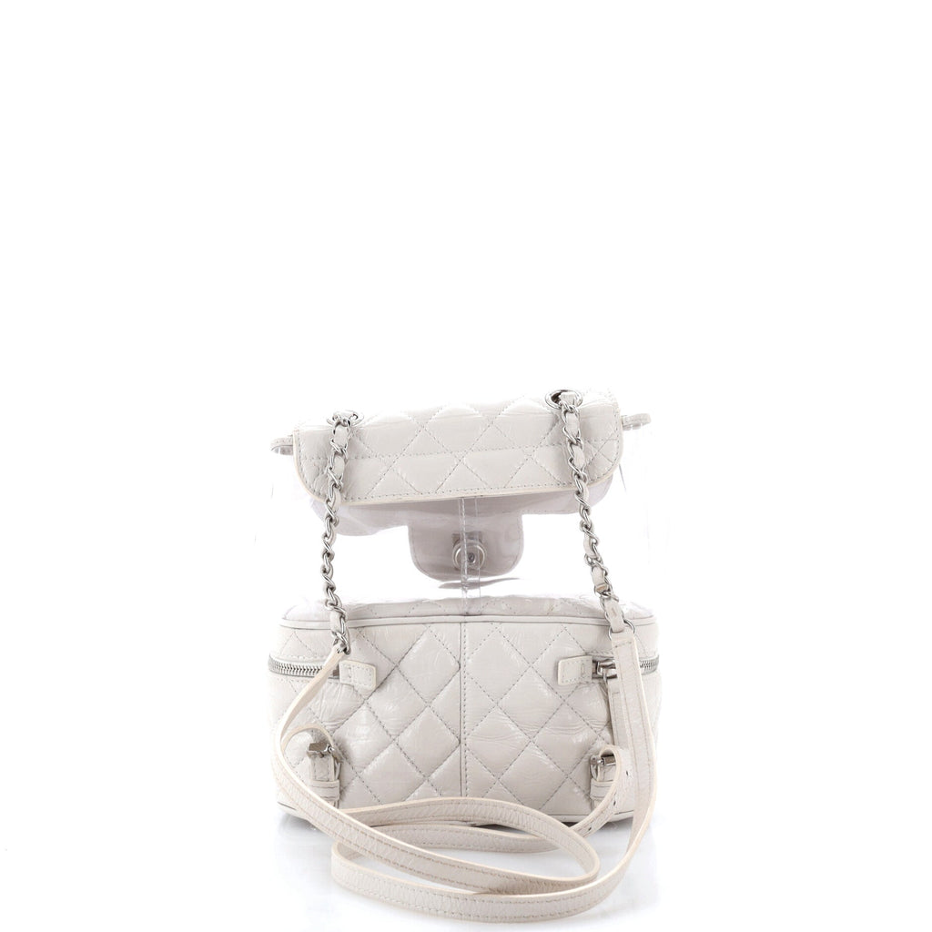 Zip Around Flap Backpack Quilted Crumpled Calfskin and PVC Small