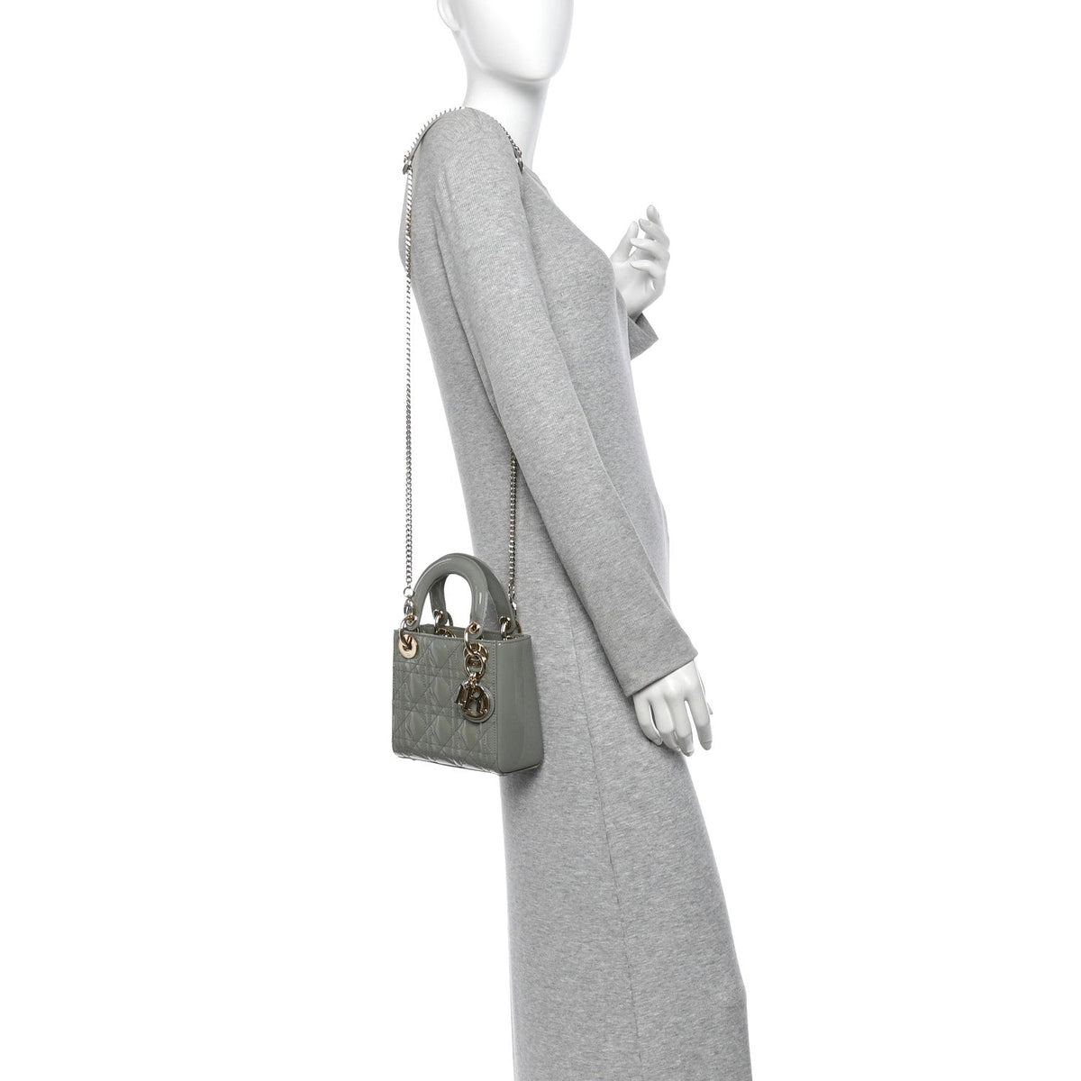 Christian Dior Patent Cannage Mini Lady Dior Grey Stone