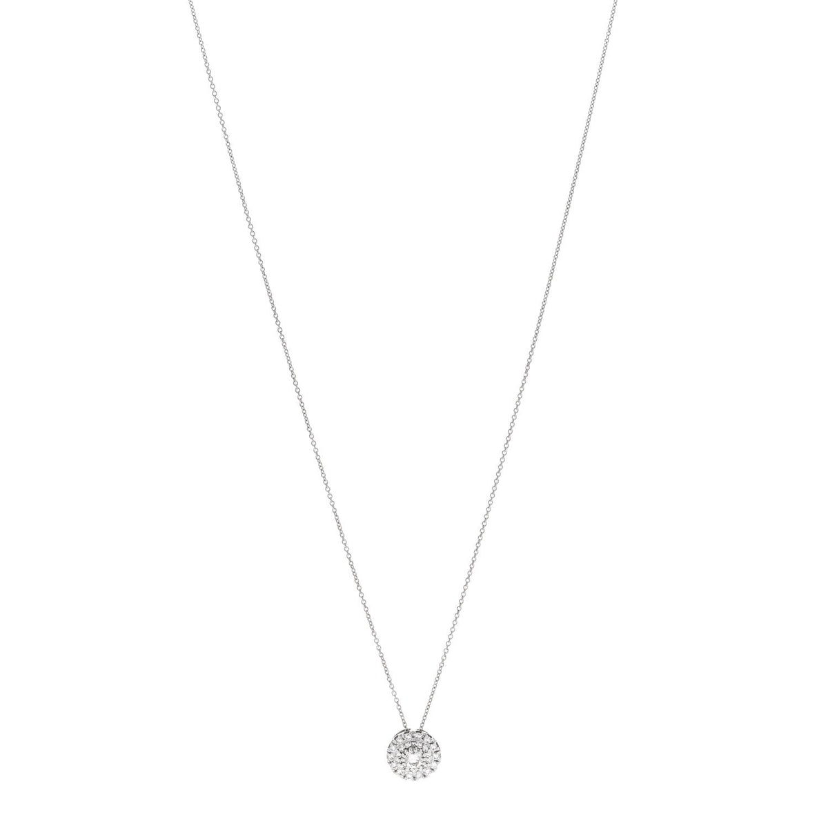 18K White Gold Diamond Round Pendant Necklace