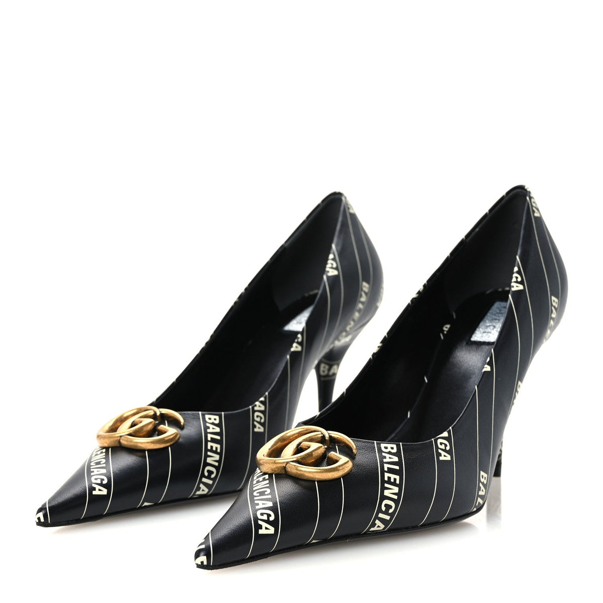 Balenciaga X Gucci Calfskin Women's Logo Knife 80mm Pumps 37.5 Black